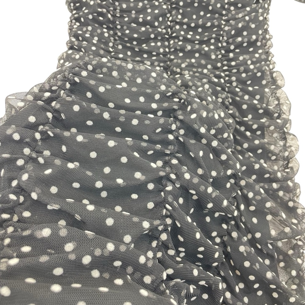 Zara Blogger Fav Ruched Mini Dress Puff Sleeves Large Black/White - Picture 15 of 16